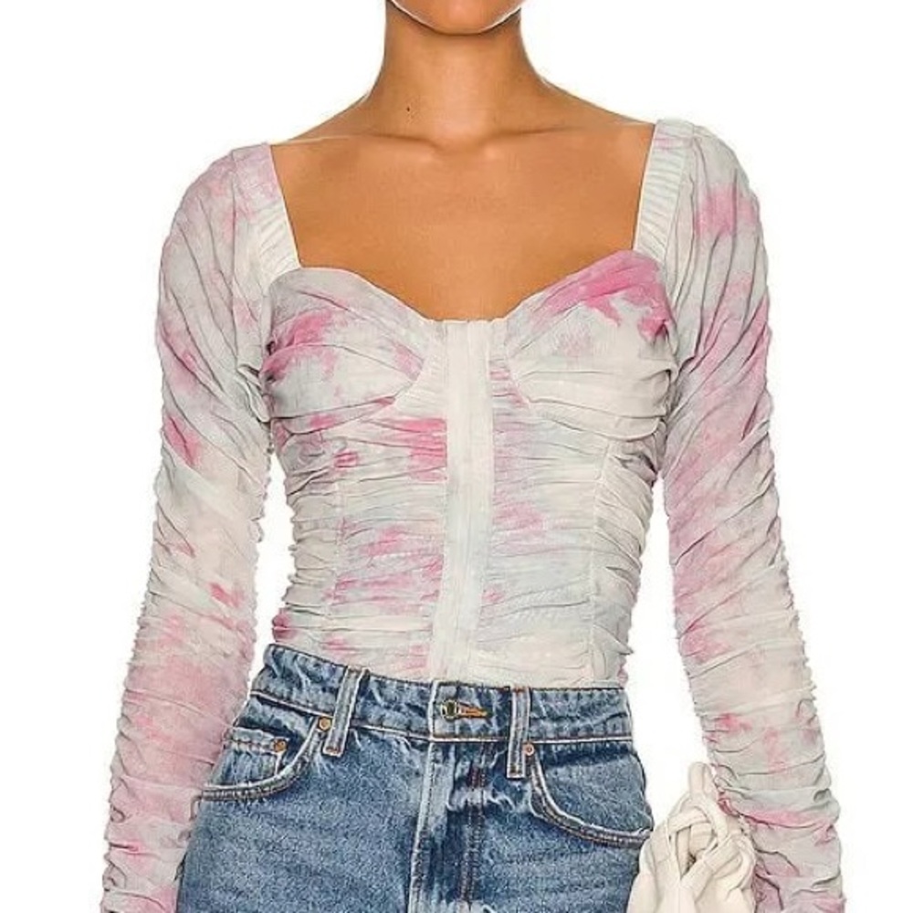 Free People All Night Top in Grey and Pink